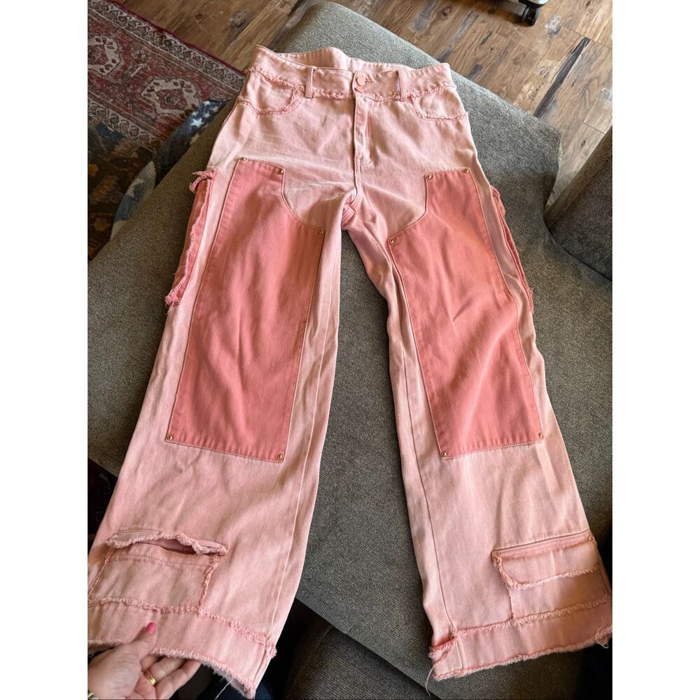 AKIRA Pink Two Tone Wide Leg Carpenter Jeans XL Y2K Barbiecore - Picture 3 of 11